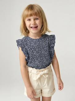 Mädchen-T-Shirt, Unterziehpulli-T-Shirt-Mädchen Top mit Volants und Blumenmotiven, Recycling-Baumwolle