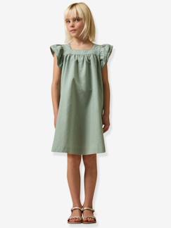 Mädchen-Mädchen Kleid mit Volants, Baumwoll-Leinen-Mix CYRILLUS