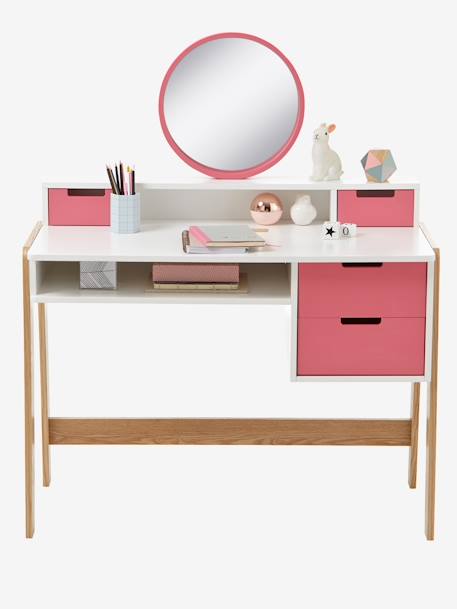Frisiertisch und Schreibtisch für Mädchen, Schminktisch weiss/rosa/natur 