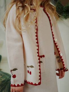 Mädchen-Pullover, Strickjacke, Sweatshirt-Strickjacke-Strickjacke mit Kirschenstickerei Wolle Mädchen Konges Sløjd