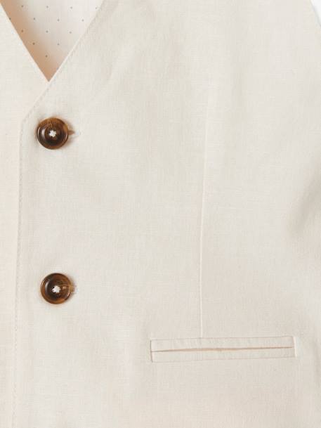 Veste sans manches de cérémonie garçon en coton/ lin beige clair+bleu+marine foncé+vert sauge 