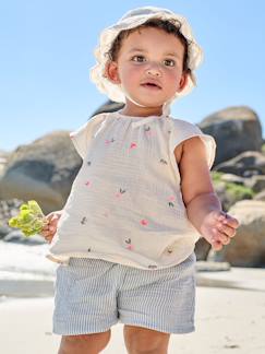 Baby-Hemd, Bluse-Baby Bluse mit kurzen Ärmeln, bestickt, Baumwolle
