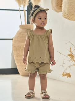 Baby-Set-Baby-Set aus Bluse, Shorts und Haarband mit Lochstickerei