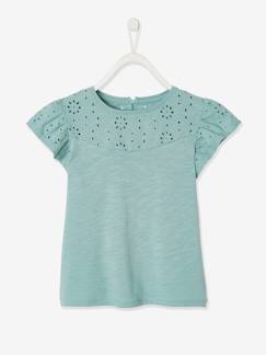 Mädchen-T-Shirt, Unterziehpulli-T-Shirt mit Volant‰rmeln und Lochstickerei