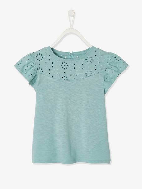 T-Shirt mit Volant‰rmeln und Lochstickerei fuchsia+hellgrün+koralle+malve+marine+weiß 