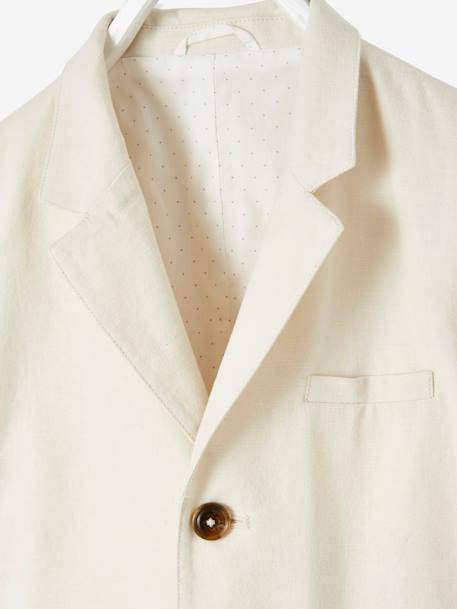 Veste de cérémonie garçon en coton/lin beige clair+bleu+marine foncé 
