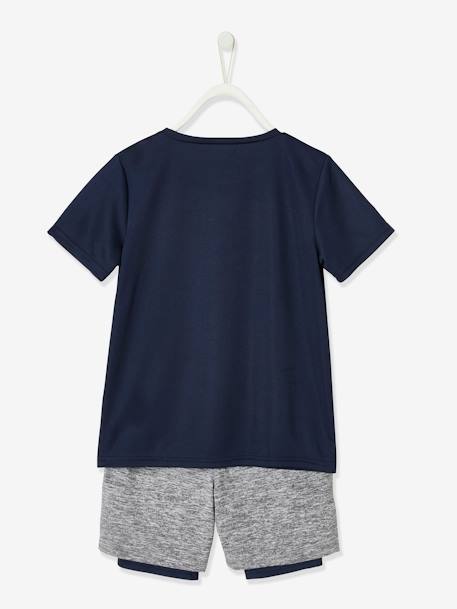 Jungen Sportset aus T-Shirt und 2-in-1-Bermudas TINTENBLAU 