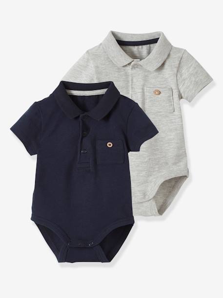 Lot de 2 bodies bébé naissance col polo avec poche bleu ciel+lot encre 