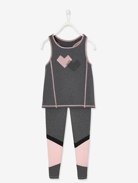 Ensemble de sport débardeur + legging fille matière technique gris chine fonce 