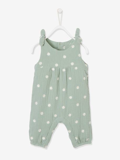 Mädchen Baby Overall, bestickte Motive graugrün bedruckt+hellrosa+kakoa+wollweiß 