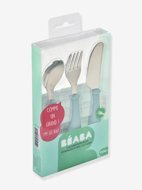 Set 3 couverts d'apprentissage inox BEABA airy green+old pink 