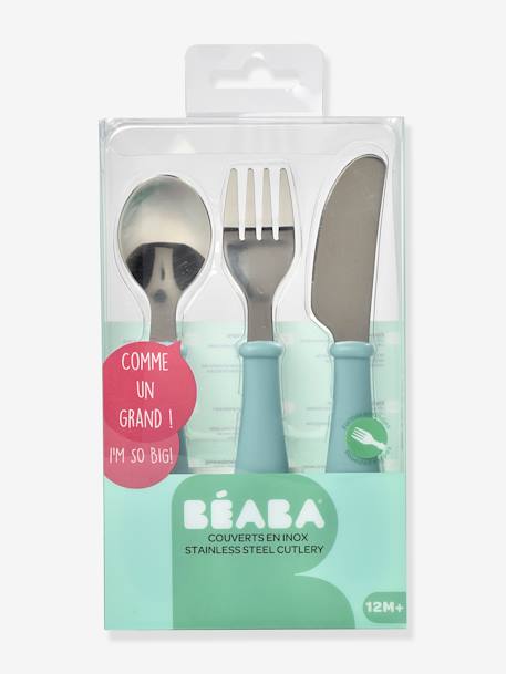 Set 3 couverts d'apprentissage inox BEABA airy green+old pink 