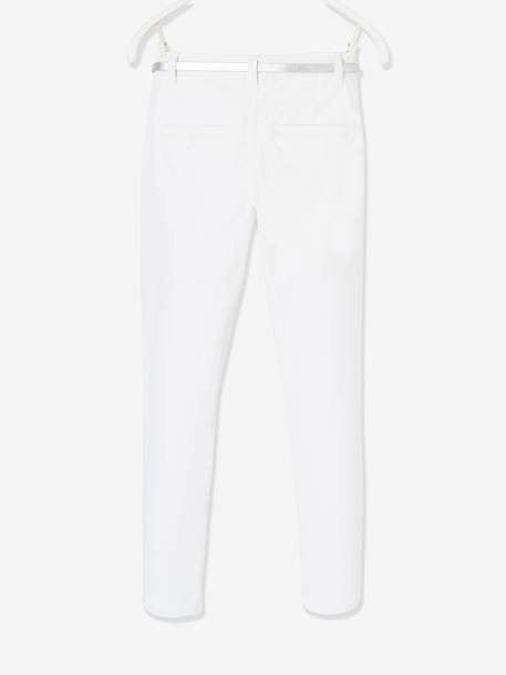 Pantalon chino fille en satin de coton et sa ceinture irisée blanc 