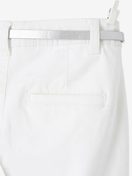 Pantalon chino fille en satin de coton et sa ceinture irisée blanc 