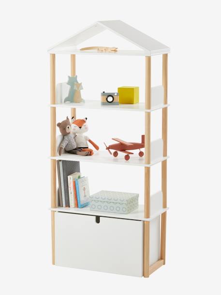 Etagère bibliothèque 'maison' LIGNE WOODY Blanc/bois 