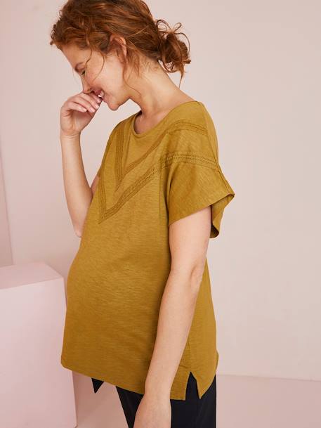 T-shirt de grossesse avec détails en macramé bronze 