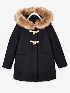 Hiver-Fille-Manteau, veste-Duffle-coat à capuche en drap de laine fille fermeture par brandebourgs