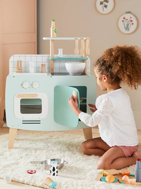 Cuisinette en bois FSC® et métal blanc+caramel 
