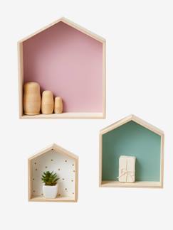 Zauber der Provence Home Kollektion-Bettwäsche & Dekoration-3er-Set Wandregale in Hausform, Setzkasten