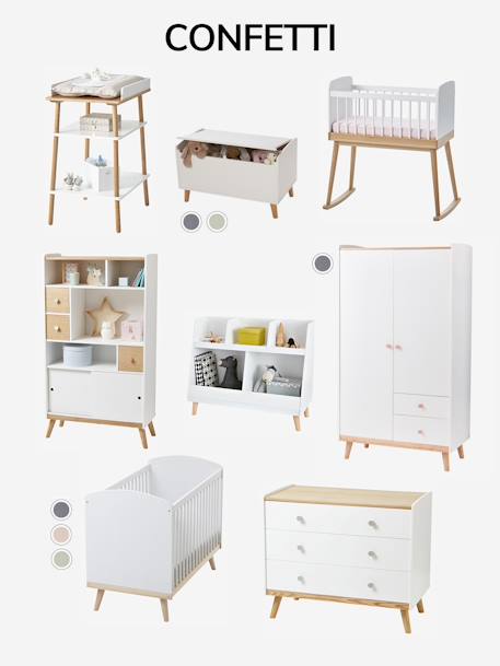 Coffre à jouets LIGNE CONFETTI Blanc/bois+VERT 