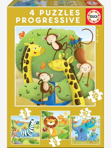 Lot de 4 puzzles progressifs 12 à 25 pièces Animaux sauvages EDUCA JAUNE 