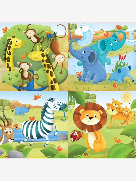 Lot de 4 puzzles progressifs 12 à 25 pièces Animaux sauvages EDUCA JAUNE 