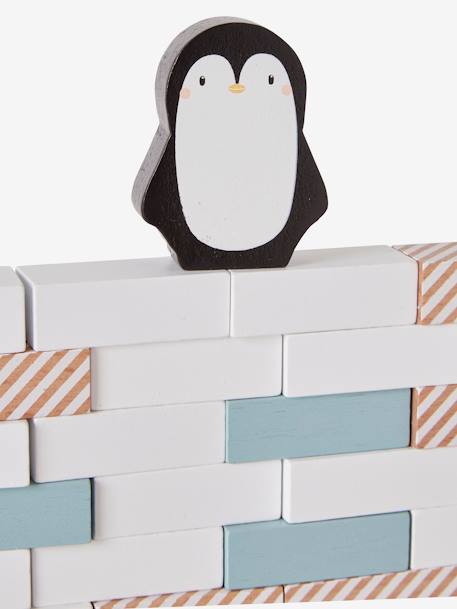 Geschicklichkeitsspiel „Mauer und Pinguin“ aus Holz FSC® weiß/blau/natur 