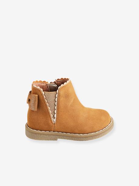 Boots cuir bébé fille élastiqués CAMEL 