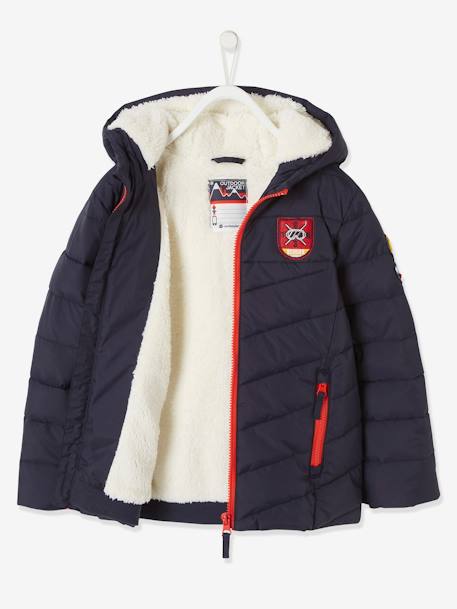 Jungen Winterjacke mit Kapuze & Teddyfleece-Futter TINTENBLAU 