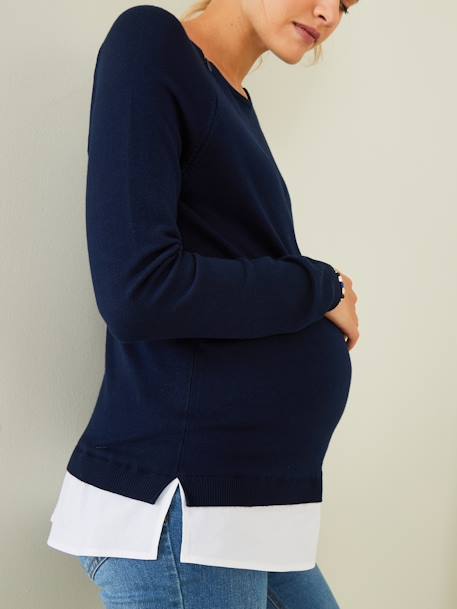 Pull bi-matière grossesse et allaitement effet 2-en-1 encre 