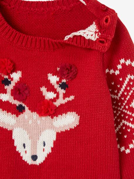 Pull de Noël bébé mixte motif renne rouge brique 