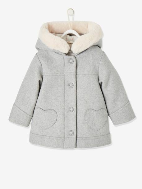Mädchen Baby Mantel mit Kapuze graubeige+HELLGRAU MELIERT 