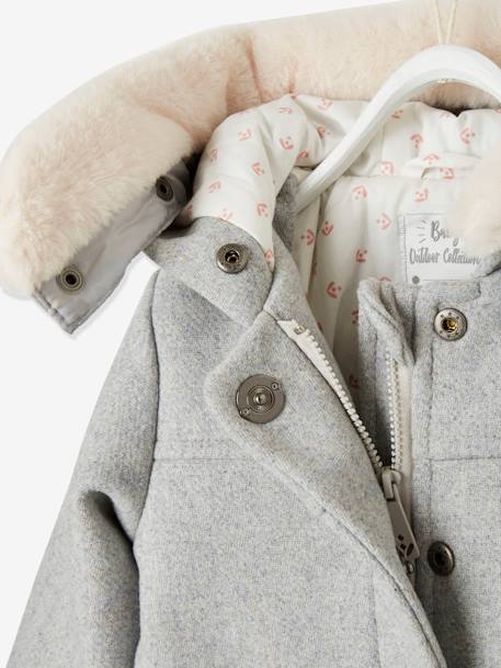 Mädchen Baby Mantel mit Kapuze graubeige+HELLGRAU MELIERT 