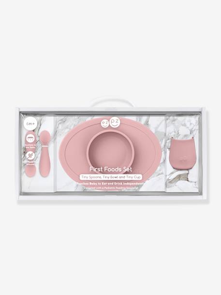 Coffret-repas 4 pièces EZPZ First food set en silicone bleu+rose 