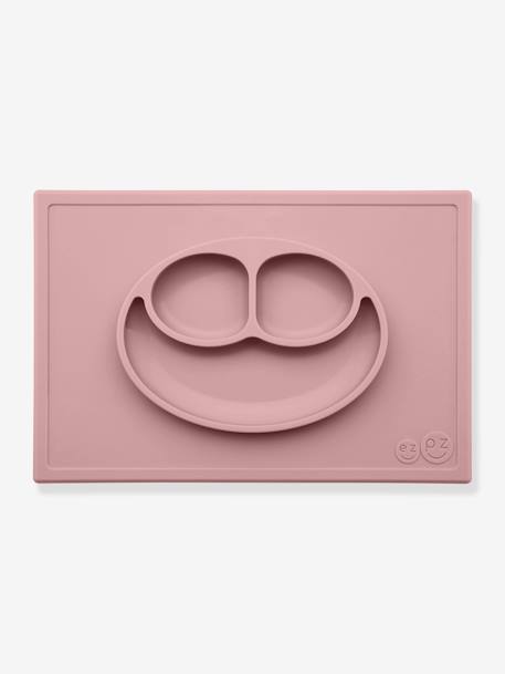 Set repas tout-en-un avec assiette EZPZ Happy mat en silicone rose+vert amande 