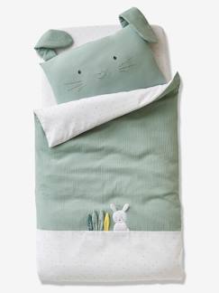 Babys gehen in die Kita-Bettwäsche & Dekoration-Baby-Bettwäsche-Bettbezug-Baby Bettbezug „Green Rabbit“ mit Musselin
