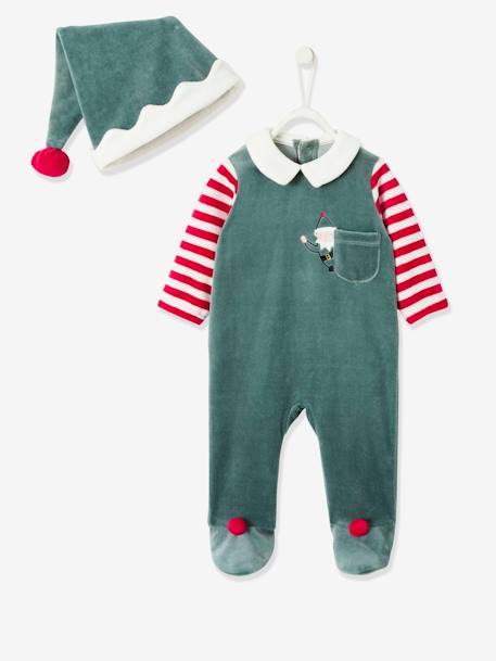 Coffret cadeau de Noël bébé mixte pyjama + bonnet vert sapin 