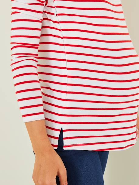T-shirt marinière de grossesse et d'allaitement blanc rayé rouge 