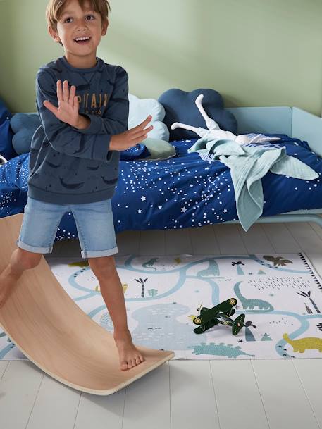 Kinderzimmer Spielteppich „Dinoland“, Recycling-Baumwolle wollweiß/mehrfarbig bedruckt 