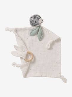 Jouet-Premier âge-Doudou carré en coton bio et polyester + hochet rond LOVELY NATURE