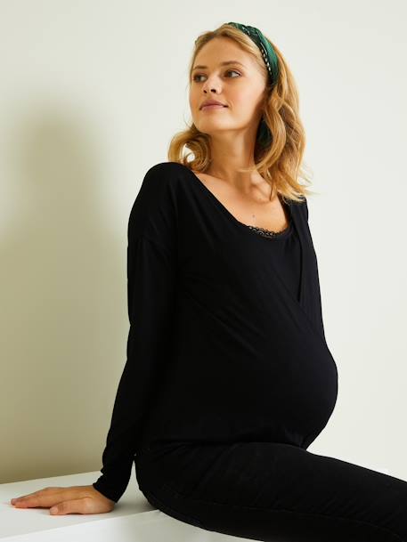 T-shirt de grossesse et d'allaitement dentelle Noir 