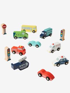 Strassenset-Spielzeug-Fantasiespiele-Kinder Spielset, 9 Holz-Autos FSC®