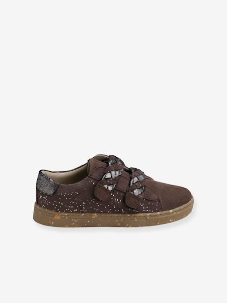 Baskets scratchées cuir fille collection maternelle taupe 