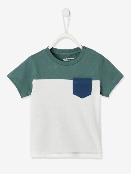 Jungen Baby T-Shirt, Colorblock gelb+GRAUGRÜN 