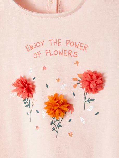 T-shirt avec fleurs en relief bébé écru+rose grisé 