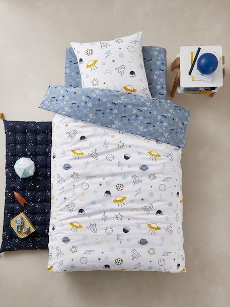 Parure fourre de duvet + taie d'oreiller enfant COSMOS, essentiels bleu/multicolore 