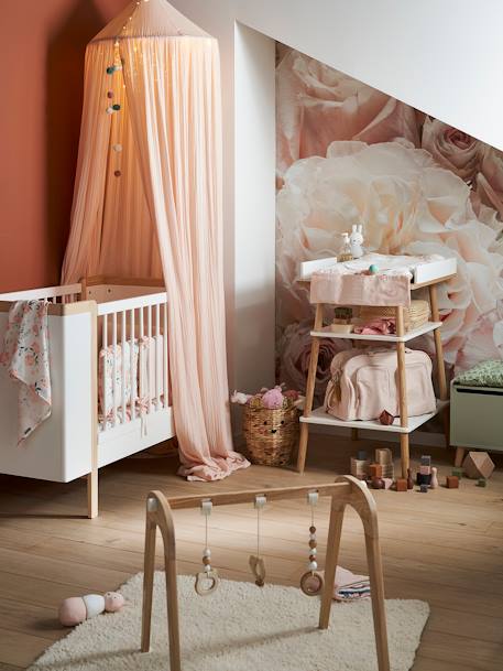 Ciel de lit en gaze de coton EAU DE ROSE cannelle+puder+rose+vert sauge 