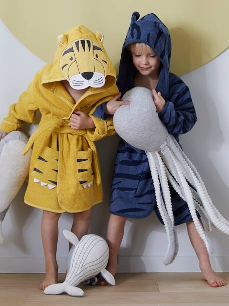 Kinder Bademantel, Tiger-Kostüm, personalisierbar senfgelb 