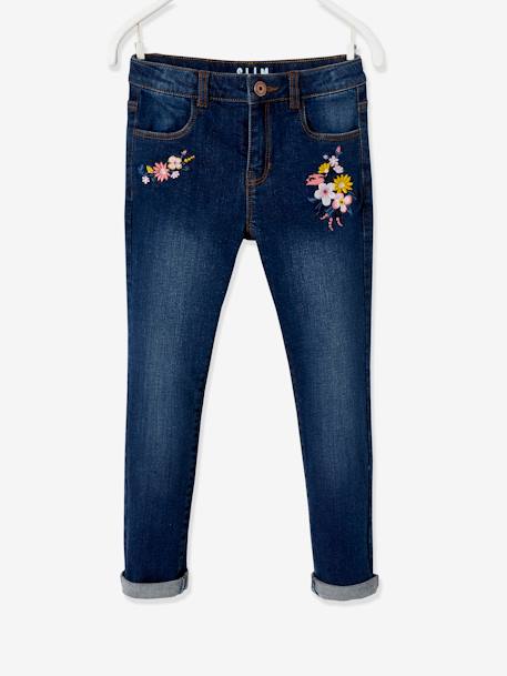 Bestickte Mädchen Slim-Fit-Jeans „waterless“, Hüftweite REGULAR DUNKELBLAU 
