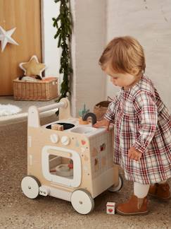 Geschenkideen-Spielzeug-Nachahmungsspiele-Küche, Geschirr und Lebensmittel-3-in-1-Lauflernwagen mit Spielküche FSC®